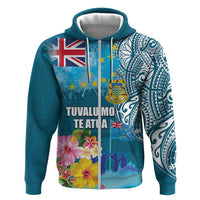Personalised Tuvalu Independence Day Hoodie Tuvaluan Tribal Flag Style LT03 Zip Hoodie Turquoise - Polynesian Pride