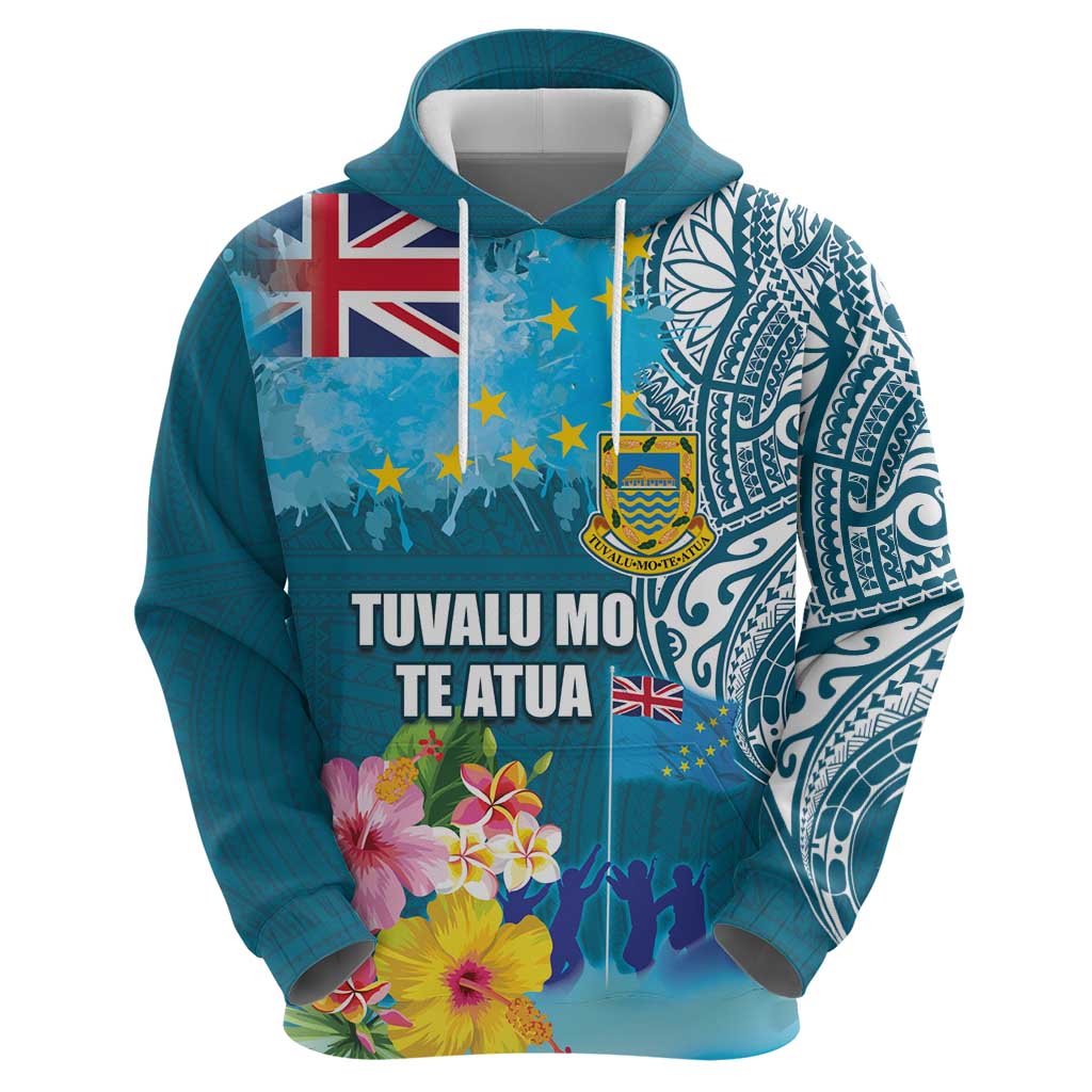 Personalised Tuvalu Independence Day Hoodie Tuvaluan Tribal Flag Style LT03 - Polynesian Pride