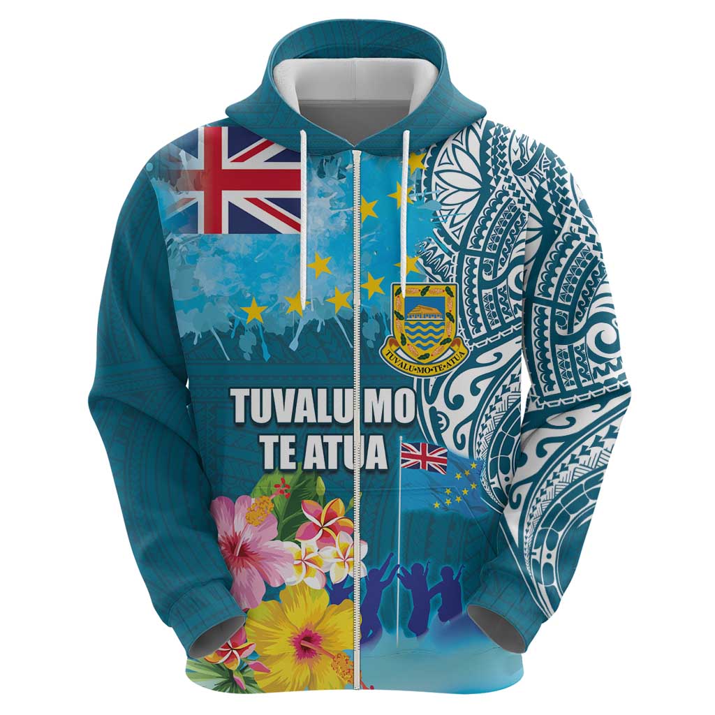 Personalised Tuvalu Independence Day Hoodie Tuvaluan Tribal Flag Style LT03 - Polynesian Pride