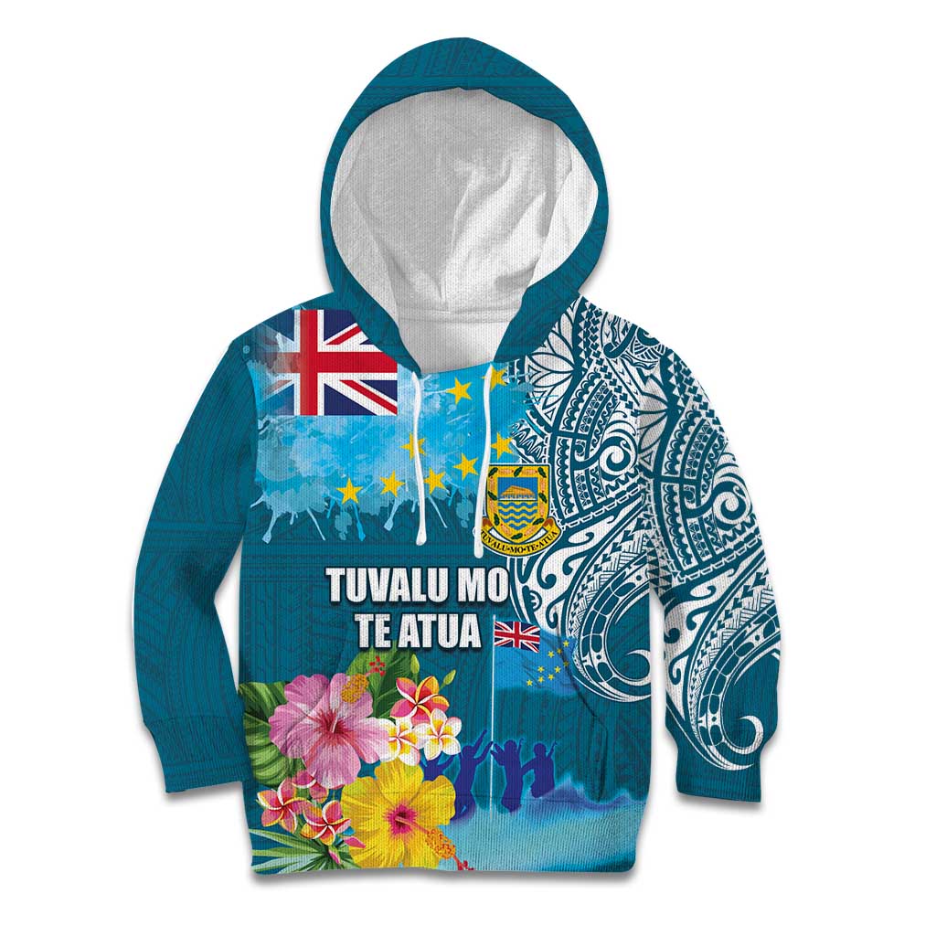 Personalised Tuvalu Independence Day Kid Hoodie Tuvaluan Tribal Flag Style LT03 Hoodie Turquoise - Polynesian Pride