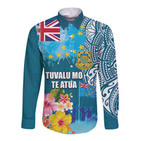 Personalised Tuvalu Independence Day Long Sleeve Button Shirt Tuvaluan Tribal Flag Style LT03 Unisex Turquoise - Polynesian Pride