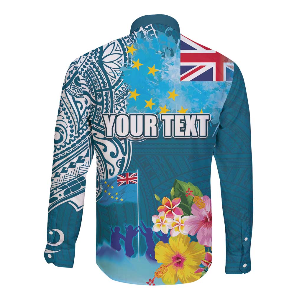 Personalised Tuvalu Independence Day Long Sleeve Button Shirt Tuvaluan Tribal Flag Style LT03 - Polynesian Pride