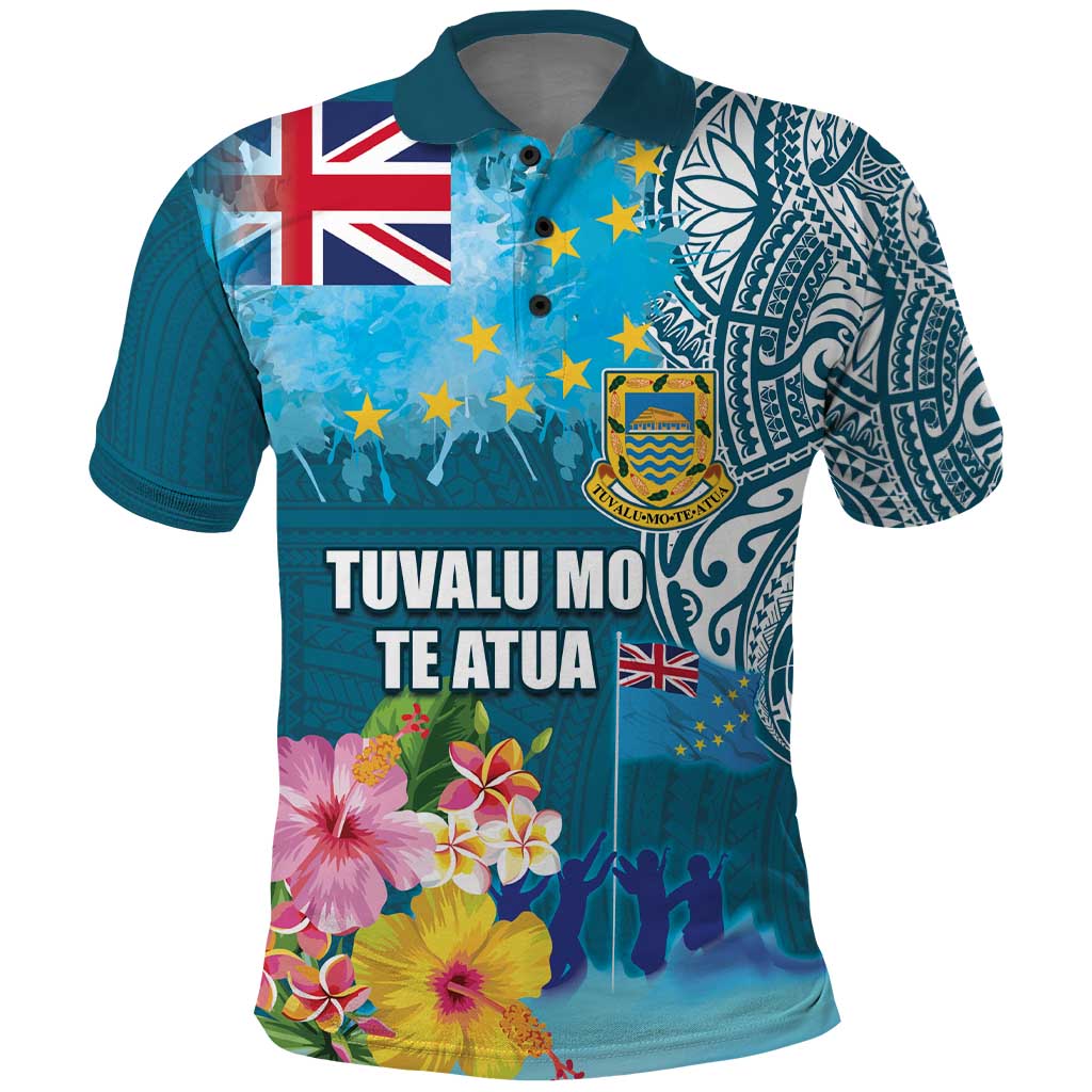 Personalised Tuvalu Independence Day Polo Shirt Tuvaluan Tribal Flag Style LT03 Turquoise - Polynesian Pride