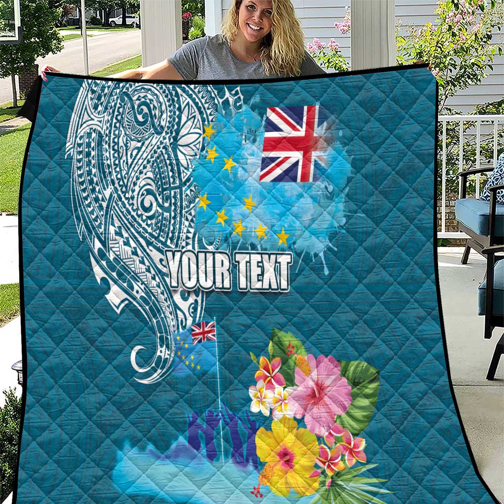 Personalised Tuvalu Independence Day Quilt Tuvaluan Tribal Flag Style LT03 Turquoise - Polynesian Pride