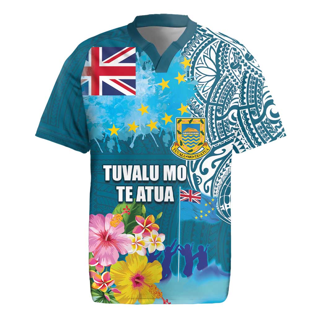 Personalised Tuvalu Independence Day Rugby Jersey Tuvaluan Tribal Flag Style LT03 Turquoise - Polynesian Pride
