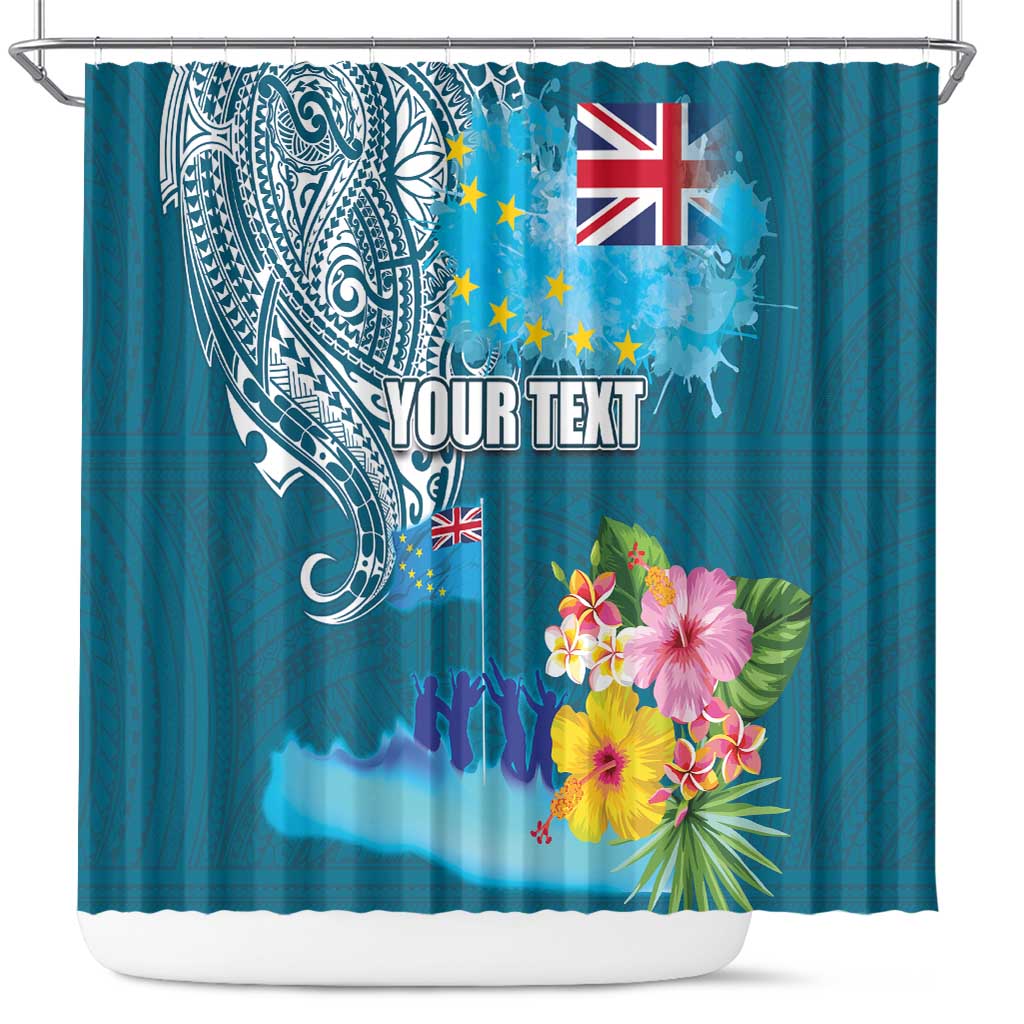 Personalised Tuvalu Independence Day Shower Curtain Tuvaluan Tribal Flag Style LT03 Turquoise - Polynesian Pride