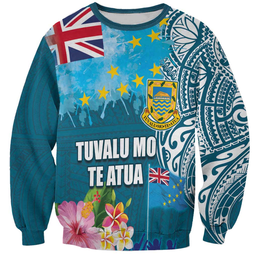 Personalised Tuvalu Independence Day Sweatshirt Tuvaluan Tribal Flag Style LT03 Unisex Turquoise - Polynesian Pride