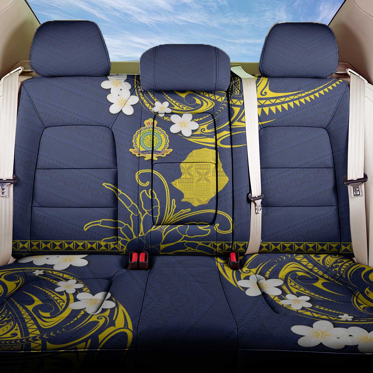 Niue Independence Day Back Car Seat Cover Hiapo Pattern Fiti Pua and Uga LT03 One Size Yellow - Polynesian Pride