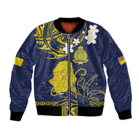Niue Independence Day Bomber Jacket Hiapo Pattern Fiti Pua and Uga LT03 Unisex Yellow - Polynesian Pride