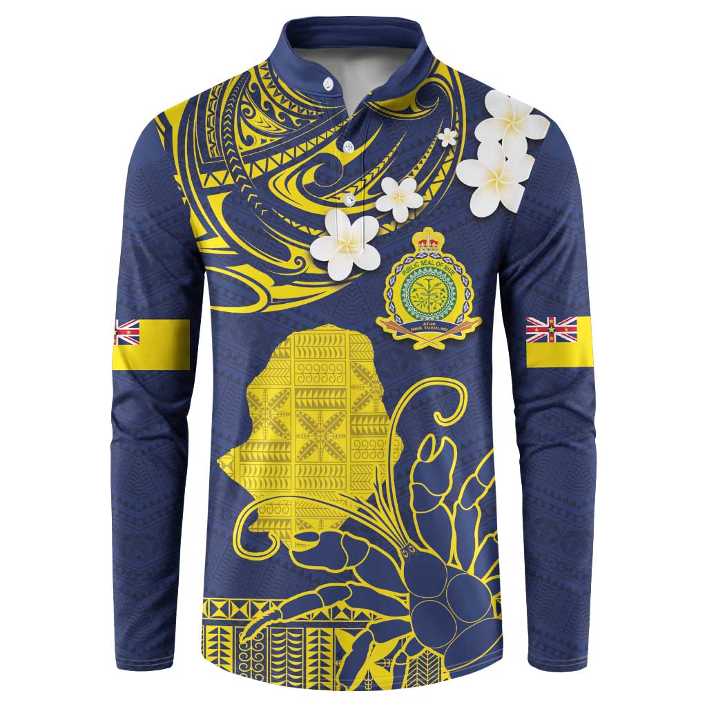Niue Independence Day Button Sweatshirt Hiapo Pattern Fiti Pua and Uga LT03 Yellow - Polynesian Pride