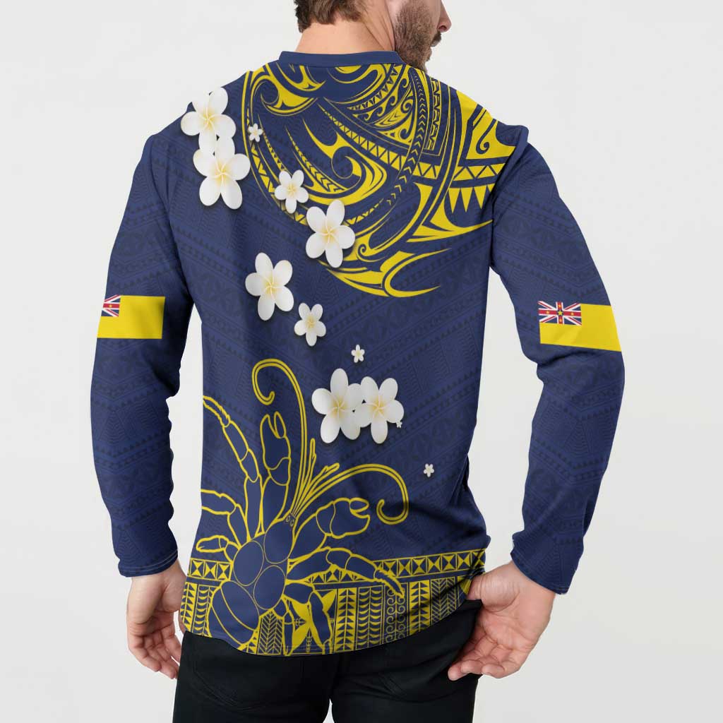 Niue Independence Day Button Sweatshirt Hiapo Pattern Fiti Pua and Uga LT03 - Polynesian Pride