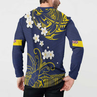 Niue Independence Day Button Sweatshirt Hiapo Pattern Fiti Pua and Uga LT03 - Polynesian Pride