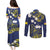 Niue Independence Day Couples Matching Puletasi and Long Sleeve Button Shirt Hiapo Pattern Fiti Pua and Uga