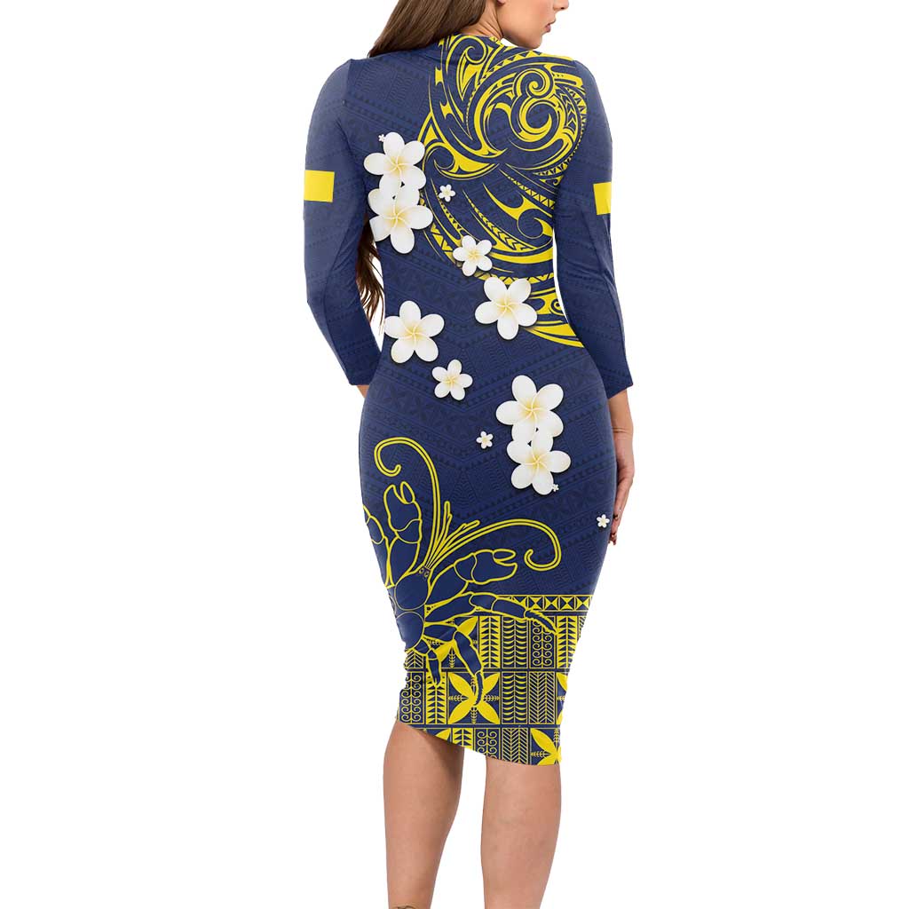 Niue Independence Day Long Sleeve Bodycon Dress Hiapo Pattern Fiti Pua and Uga LT03 - Polynesian Pride