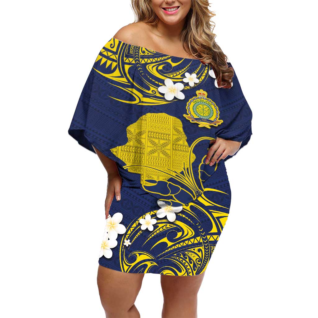 Niue Independence Day Off Shoulder Short Dress Hiapo Pattern Fiti Pua and Uga LT03 Women Yellow - Polynesian Pride