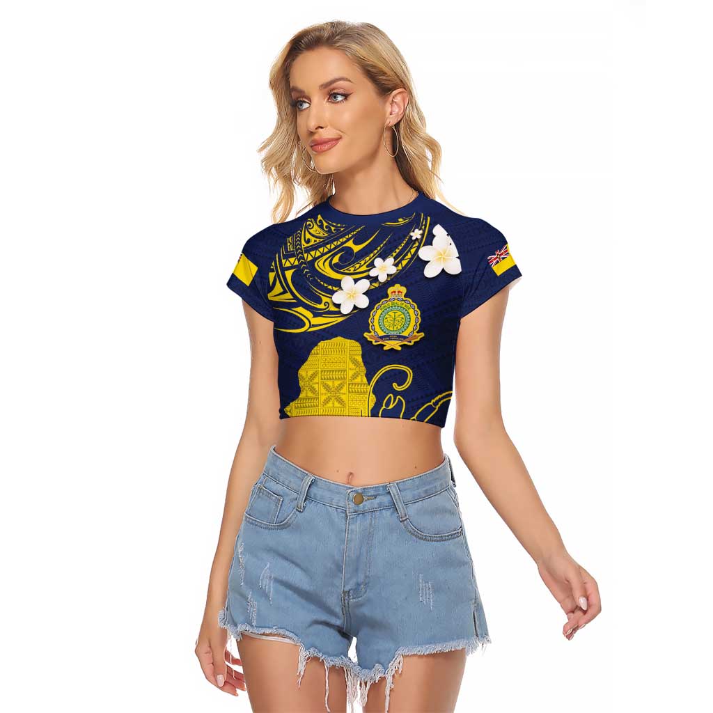 Niue Independence Day Raglan Cropped T Shirt Hiapo Pattern Fiti Pua and Uga LT03 Female Yellow - Polynesian Pride
