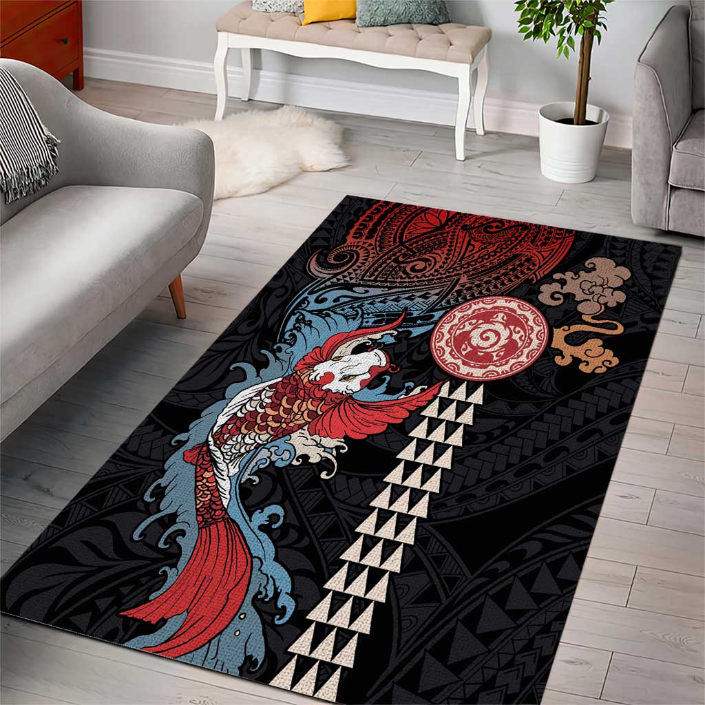 Hawaii and Japanese Together Area Rug Koi Fish and Kakau Pattern LT03 - Polynesian Pride