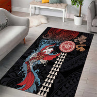 Hawaii and Japanese Together Area Rug Koi Fish and Kakau Pattern LT03 - Polynesian Pride