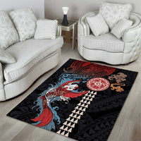Hawaii and Japanese Together Area Rug Koi Fish and Kakau Pattern LT03 - Polynesian Pride