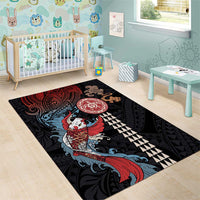 Hawaii and Japanese Together Area Rug Koi Fish and Kakau Pattern LT03 - Polynesian Pride