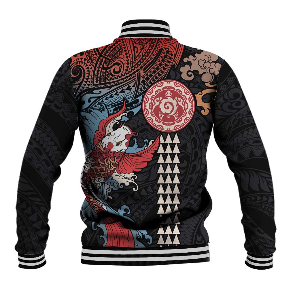 Hawaii and Japanese Together Baseball Jacket Koi Fish and Kakau Pattern LT03 - Polynesian Pride