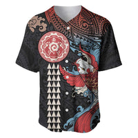 Hawaii and Japanese Together Baseball Jersey Koi Fish and Kakau Pattern LT03 Black - Polynesian Pride