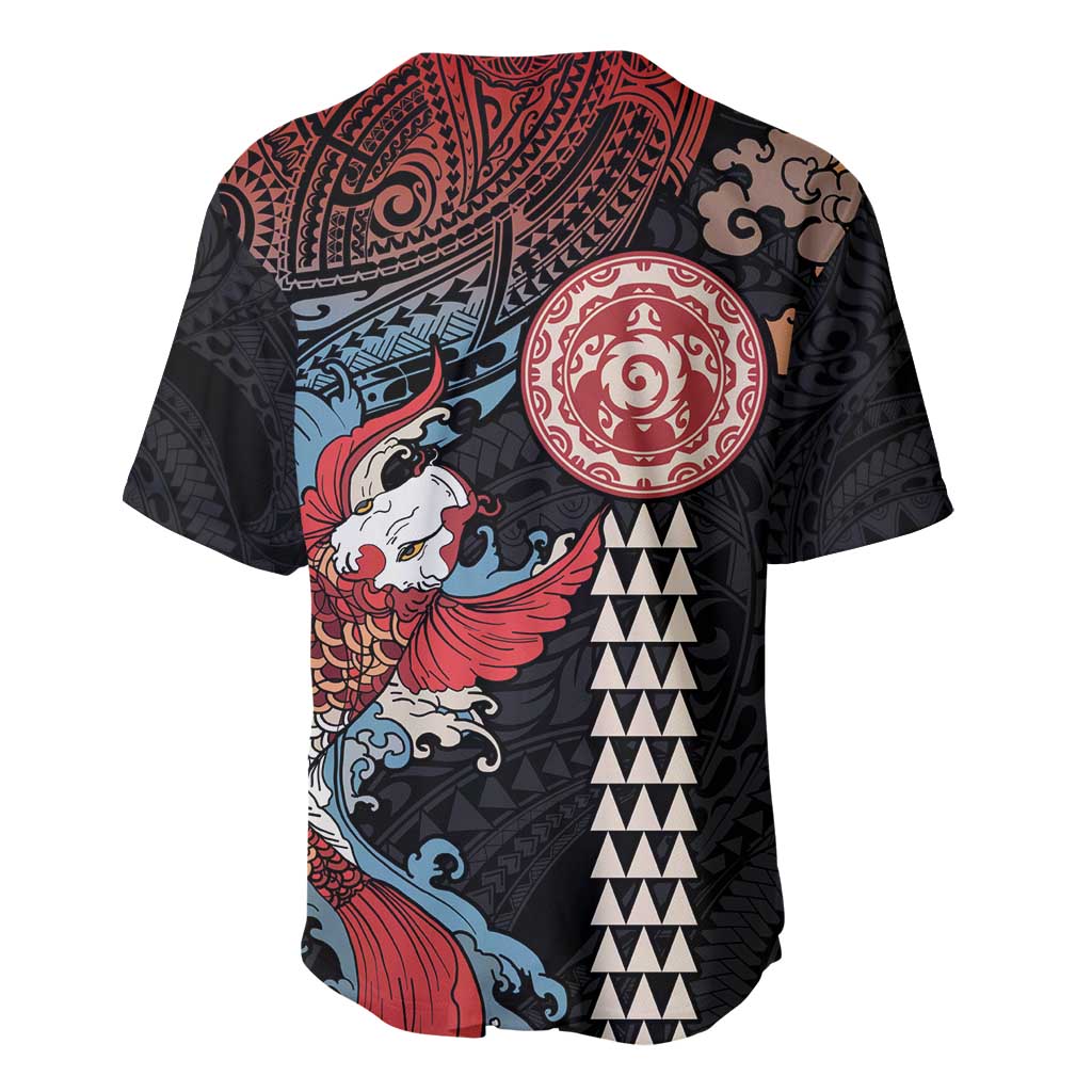 Hawaii and Japanese Together Baseball Jersey Koi Fish and Kakau Pattern LT03 - Polynesian Pride