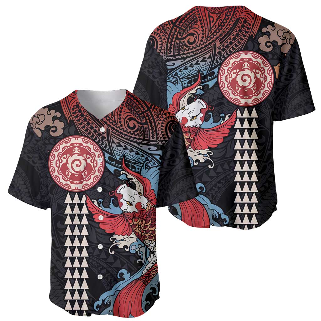 Hawaii and Japanese Together Baseball Jersey Koi Fish and Kakau Pattern LT03 - Polynesian Pride