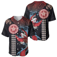 Hawaii and Japanese Together Baseball Jersey Koi Fish and Kakau Pattern LT03 - Polynesian Pride
