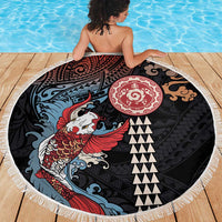 Hawaii and Japanese Together Beach Blanket Koi Fish and Kakau Pattern LT03 - Polynesian Pride