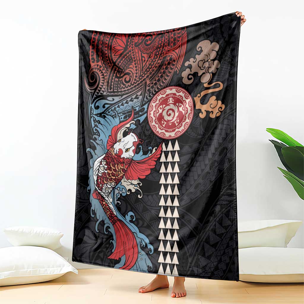 Hawaii and Japanese Together Blanket Koi Fish and Kakau Pattern LT03 - Polynesian Pride