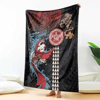 Hawaii and Japanese Together Blanket Koi Fish and Kakau Pattern LT03 - Polynesian Pride