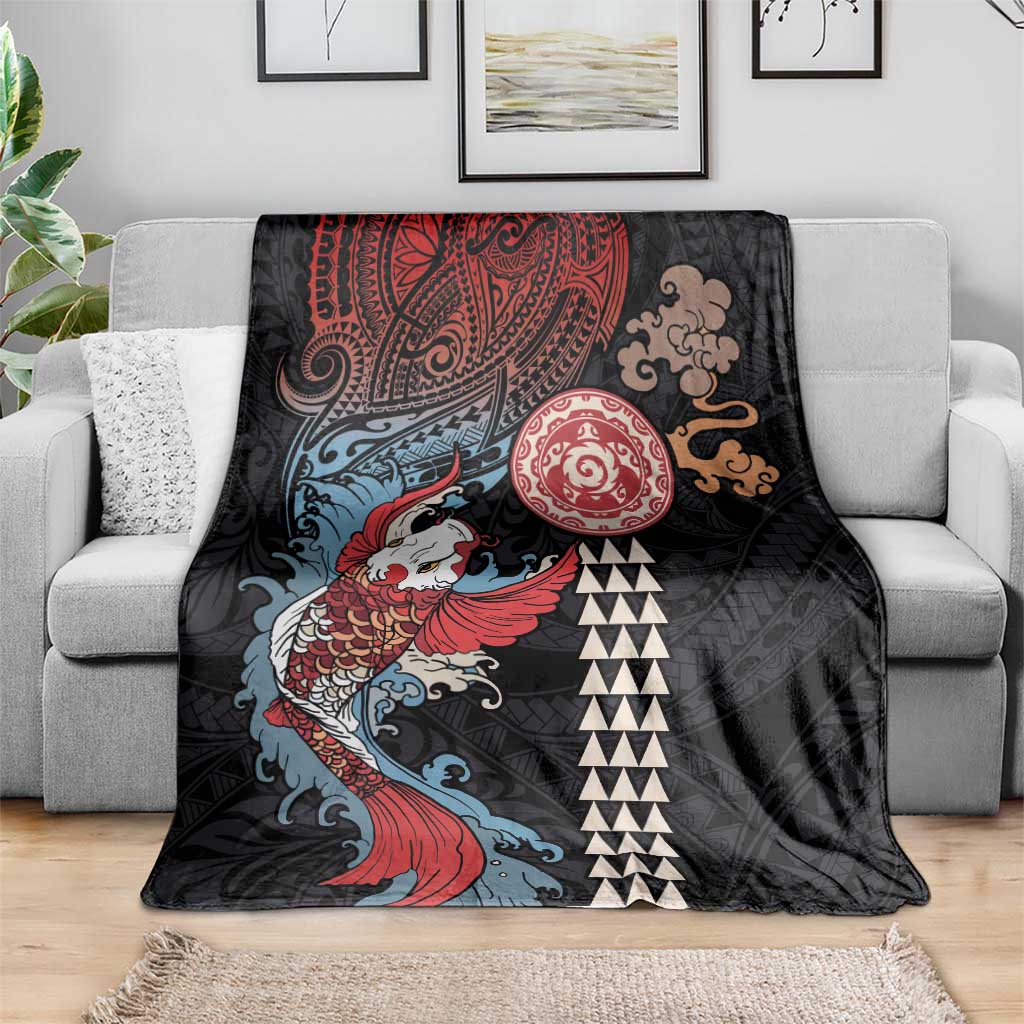 Hawaii and Japanese Together Blanket Koi Fish and Kakau Pattern LT03 - Polynesian Pride