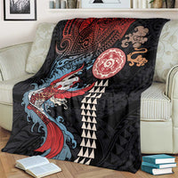 Hawaii and Japanese Together Blanket Koi Fish and Kakau Pattern LT03 - Polynesian Pride