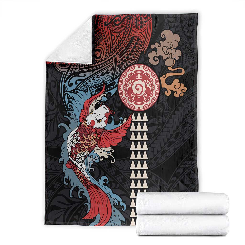 Hawaii and Japanese Together Blanket Koi Fish and Kakau Pattern LT03 - Polynesian Pride