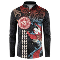 Hawaii and Japanese Together Button Sweatshirt Koi Fish and Kakau Pattern LT03 Black - Polynesian Pride