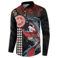Hawaii and Japanese Together Button Sweatshirt Koi Fish and Kakau Pattern LT03 - Polynesian Pride