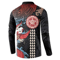 Hawaii and Japanese Together Button Sweatshirt Koi Fish and Kakau Pattern LT03 - Polynesian Pride