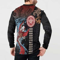 Hawaii and Japanese Together Button Sweatshirt Koi Fish and Kakau Pattern LT03 - Polynesian Pride
