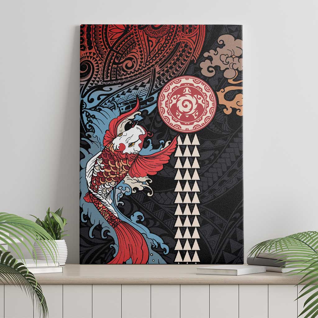 Hawaii and Japanese Together Canvas Wall Art Koi Fish and Kakau Pattern LT03 - Polynesian Pride