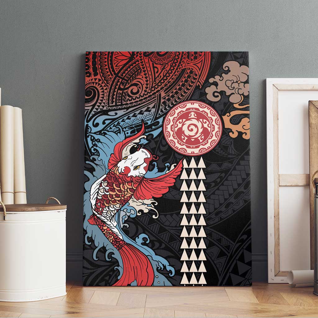 Hawaii and Japanese Together Canvas Wall Art Koi Fish and Kakau Pattern LT03 - Polynesian Pride