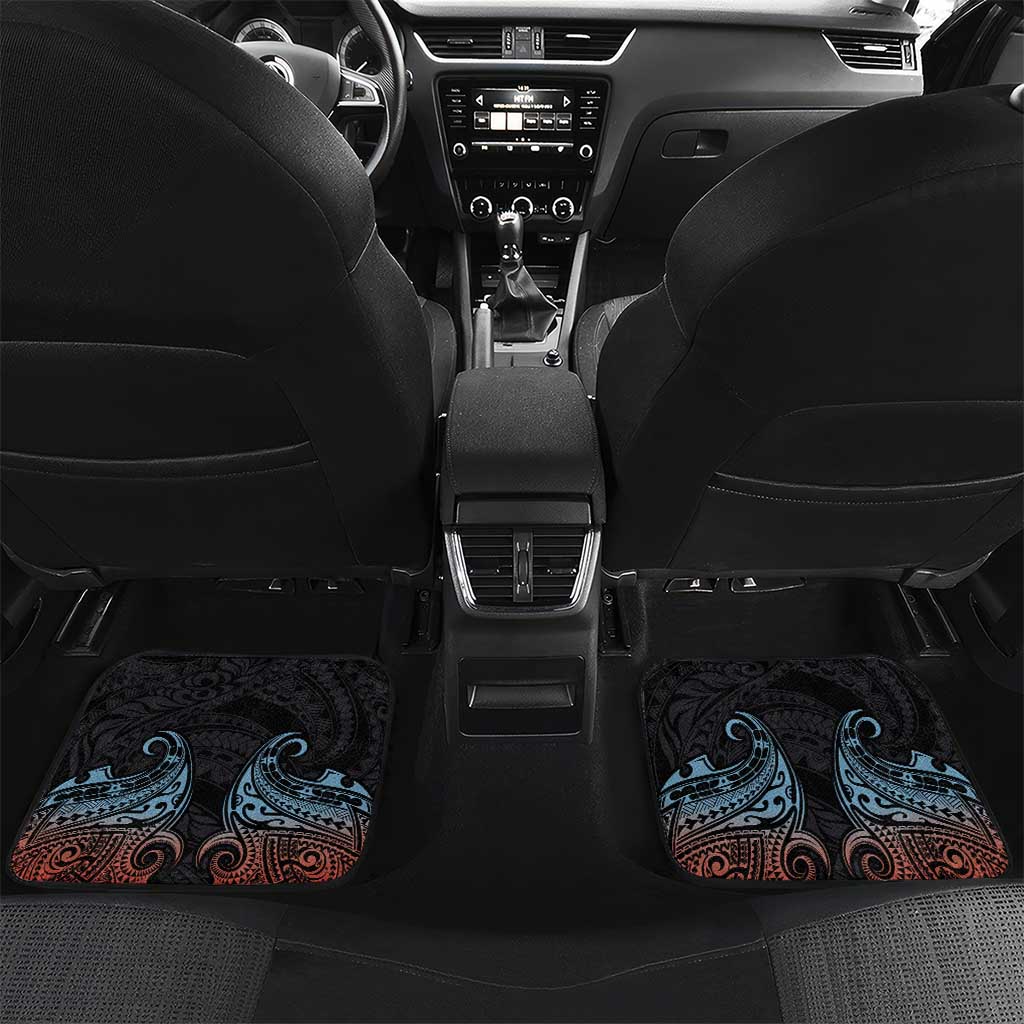 Hawaii and Japanese Together Car Mats Koi Fish and Kakau Pattern LT03 Set 2pcs - Back Black - Polynesian Pride