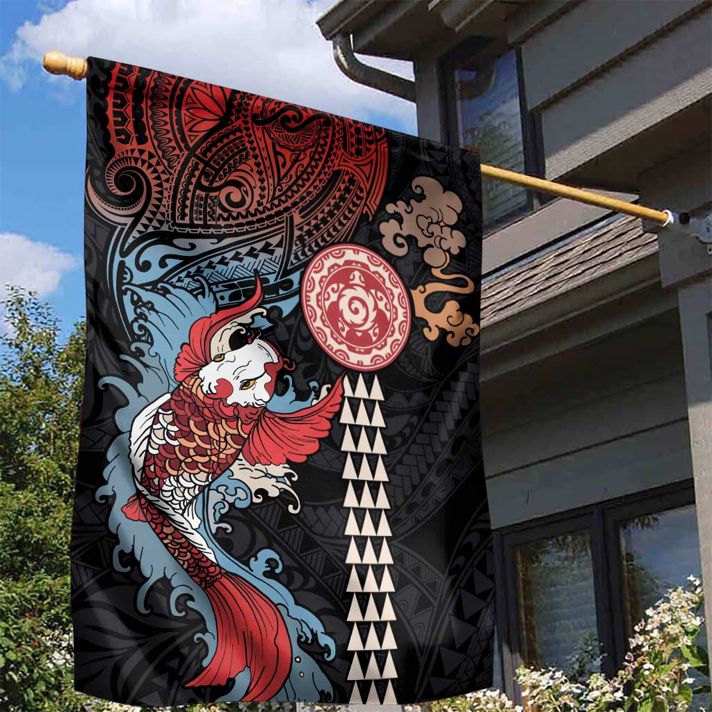 Hawaii and Japanese Together Garden Flag Koi Fish and Kakau Pattern LT03 - Polynesian Pride