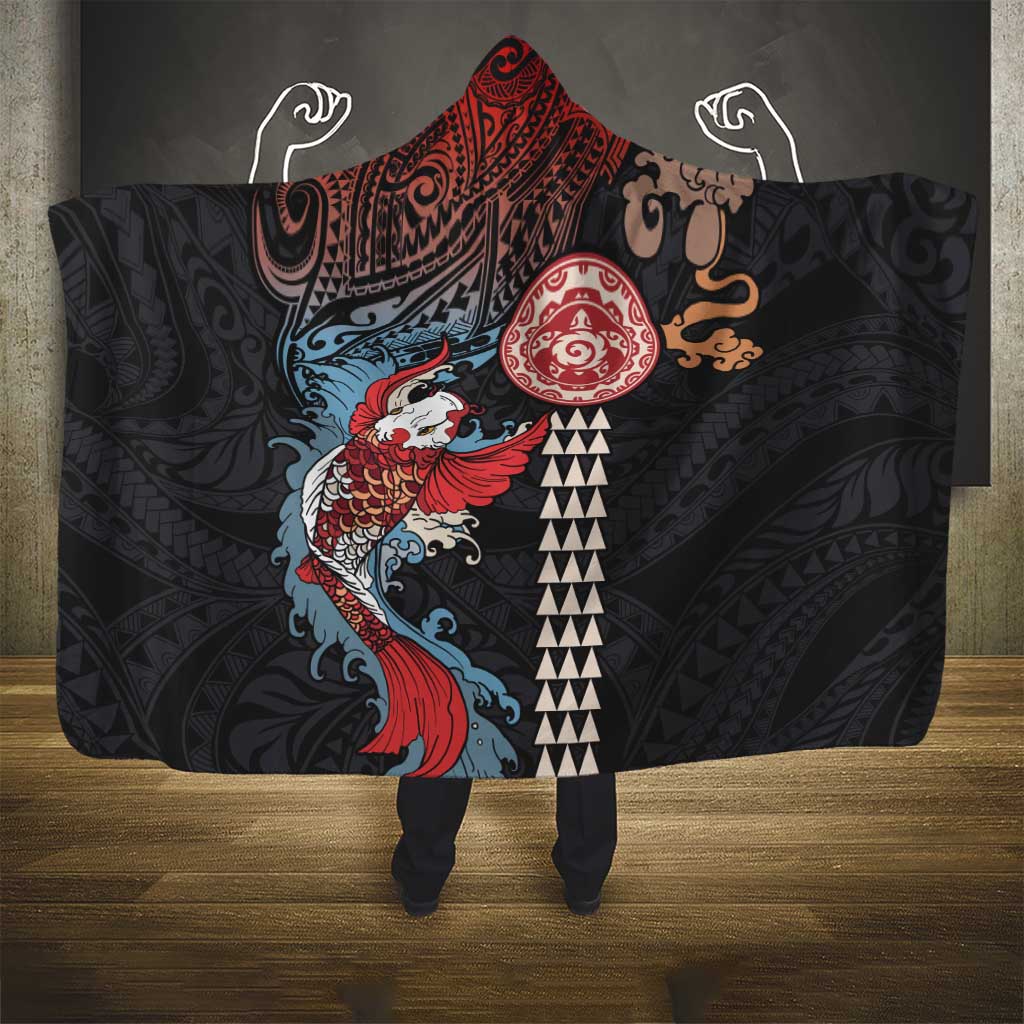 Hawaii and Japanese Together Hooded Blanket Koi Fish and Kakau Pattern LT03 - Polynesian Pride
