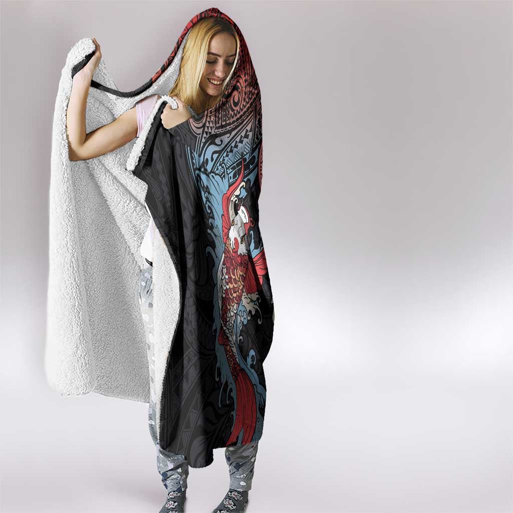Hawaii and Japanese Together Hooded Blanket Koi Fish and Kakau Pattern LT03 - Polynesian Pride