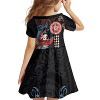 Hawaii and Japanese Together Kid Short Sleeve Dress Koi Fish and Kakau Pattern LT03 - Polynesian Pride