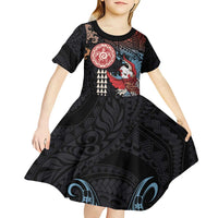 Hawaii and Japanese Together Kid Short Sleeve Dress Koi Fish and Kakau Pattern LT03 - Polynesian Pride