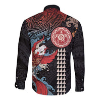 Hawaii and Japanese Together Long Sleeve Button Shirt Koi Fish and Kakau Pattern LT03 - Polynesian Pride