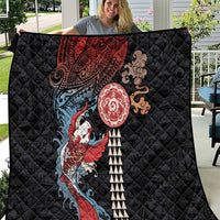 Hawaii and Japanese Together Quilt Koi Fish and Kakau Pattern LT03 Black - Polynesian Pride