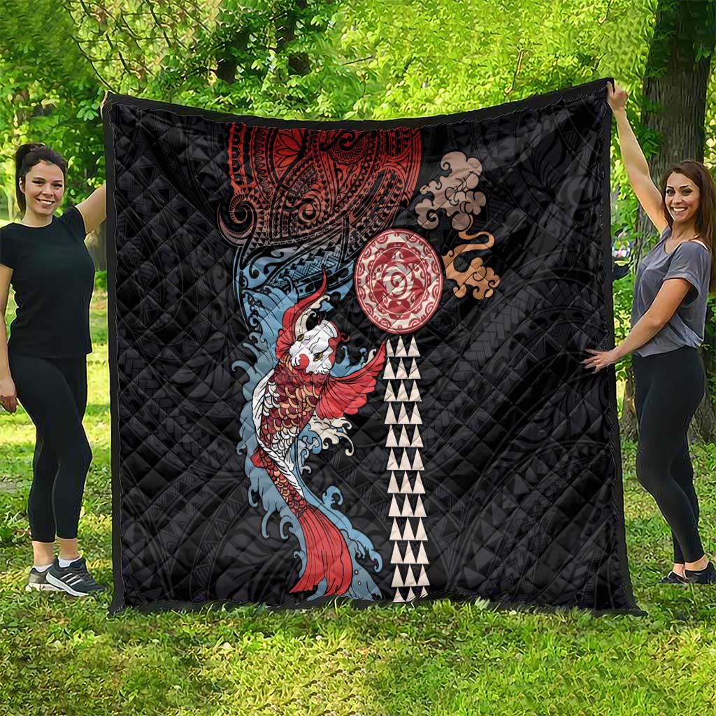 Hawaii and Japanese Together Quilt Koi Fish and Kakau Pattern LT03 - Polynesian Pride